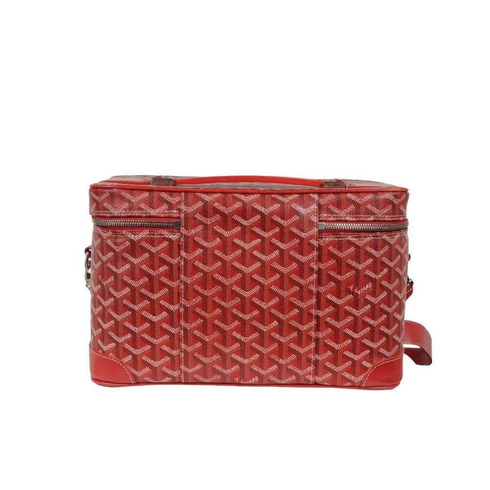 Goyard Vanity Train Case Red Canvas Crossbody Travel Bag Vintage Luggage Tote - Picture 4 of 16